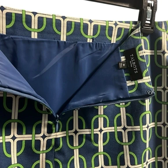 Talbots Petitis Size 8P  Blue Green Pencil Links Skirt Wedding Church Workwear - Picture 2 of 4
